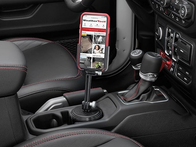 WeatherTech CupFone with Extension – Adjustable, Universal Cup Holder Cell Phone Mount Car & Truck Accessory – Best Design for iPhone & Smartphone Charging – Red Metal Knobs