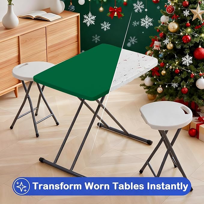 Wolkemer 2 Pack Green Fitted Tablecloth 20x30 Inch Rectangle Elastic Edges Table Cloth, Spandex Stretch Table Cover with Machine Washable Fabric for Wedding Party Picnic Dining Indoor Outdoor