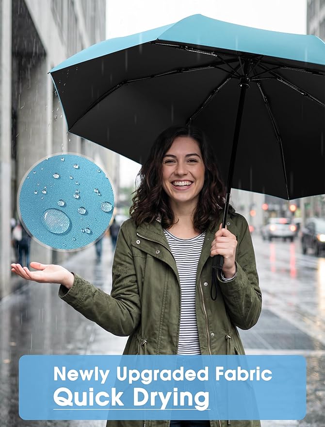 Yoobure Compact Travel Umbrella - Windproof Umbrellas for Rain, Small Portable UV Umbrella for Sun Protection, Folding Automatic Umbrellas in Lightweight for Car, Backpack, Walking, Kids, Women