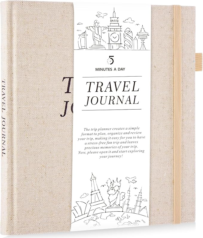 5 MINUTES A DAY Travel Journal for Women, Adventure Book for 20 Trips, Travelling Planner Notebook Diary for Traveler, Vocation Planner, Travel Gifts(126 Pages, Beige)