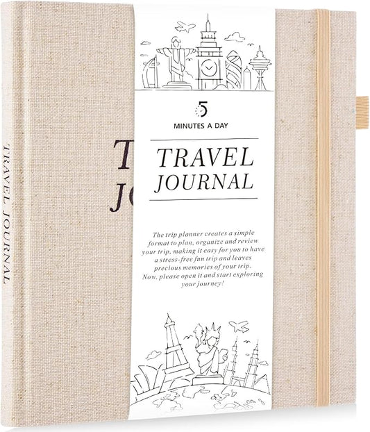 5 MINUTES A DAY Travel Journal for Women, Adventure Book for 20 Trips, Travelling Planner Notebook Diary for Traveler, Vocation Planner, Travel Gifts(126 Pages, Beige)