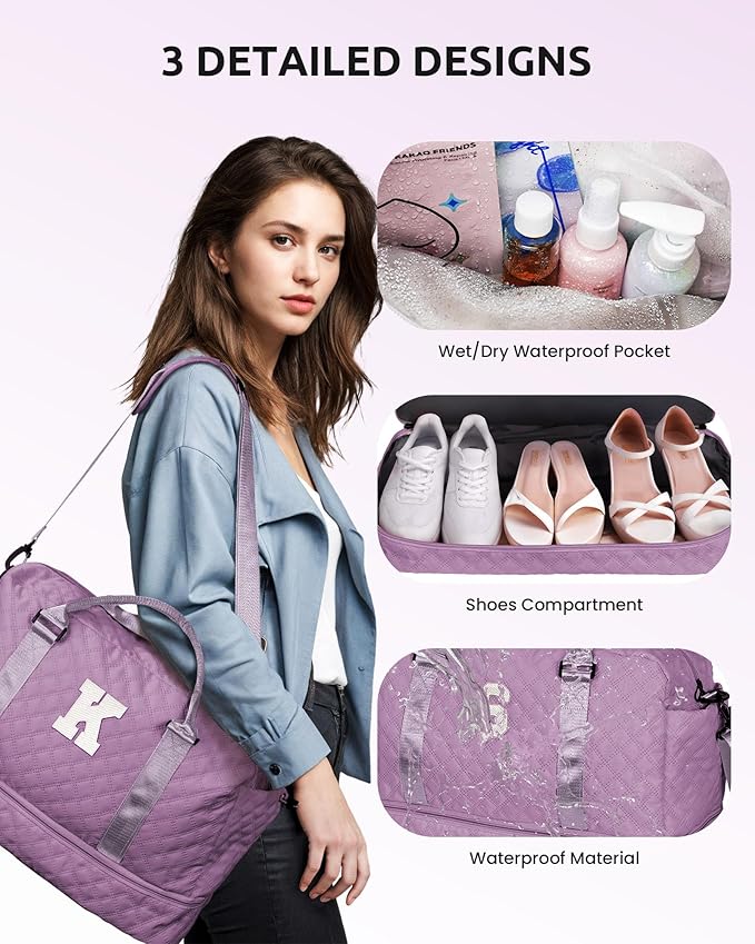 Weekender Bags for Women-Personalized Initial Duffle Bag - Overnight Dance Bag with Shoe Compartment & Monogram Travel Bag - Friend Gift Personalized Gifts for Women Teen Girls(Letter S)