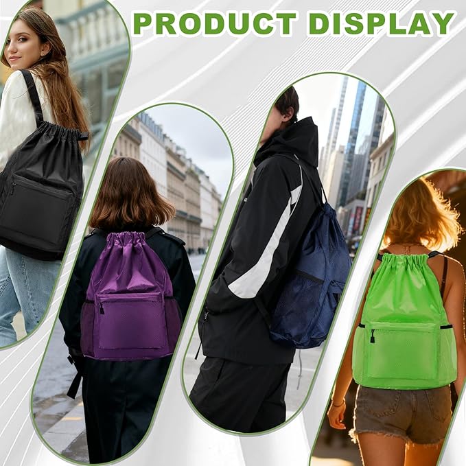 Tygelluis Drawstring Backpack, Waterproof Gym Bag with Water Bottle Pocket for Women Men, Pull String Sport Bag for Swim, Soccer and Basketball,Green