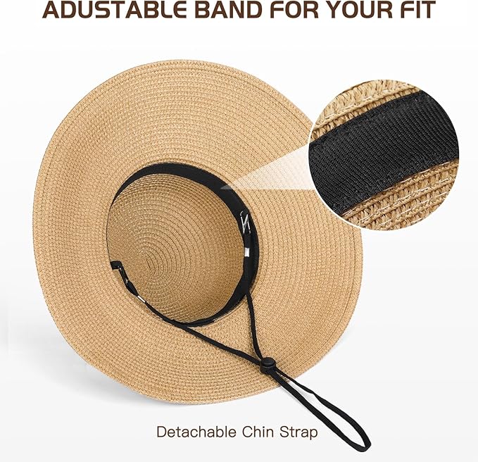 Beach Hat for Women, Wide Brim Sun Straw Hats for Women, Sun Hat Womens UPF 50+ UV Protection, Floppy Foldable Summer Hats