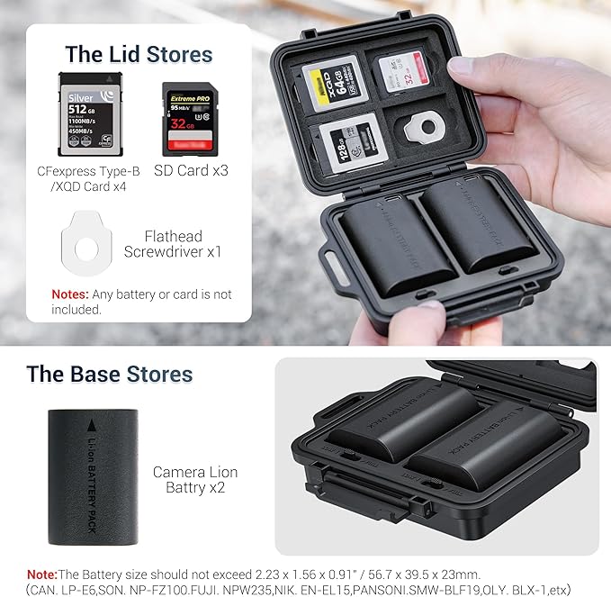 JJC Portable Camera Battery Memory Card Storage Case for 3 SD Card,4 CFexpress Type-B/XQD Cards,2 Camera Batteries,Compact Cameras Battery Holder Box for Nikon EN-EL15