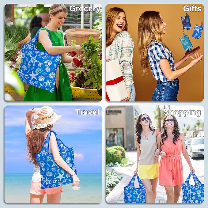 HOLYLUCK Reusable Grocery Bags,Heavy Duty Foldable Shopping Tote Bag (Standard, 3 Starfish)