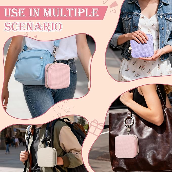 Plaid Period Bag, Small Period Pouches for Teen Girls, Quilted Sanitary Napkin Storage Bag, Compact Discreet Pad and Tampon Holder for Purse (Mini Plaid-Beige)