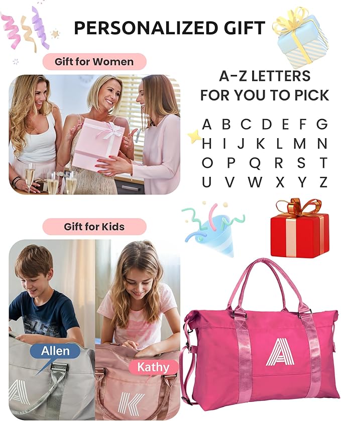 Teen Duffle Bags for Girls, Birthday Gift, Initial Travel Bag, Sports Bag, Personalized Weekender Bag, Monogram Overnight Bag Gift for Her,Granddaughter Birthday Gift (Letter P)