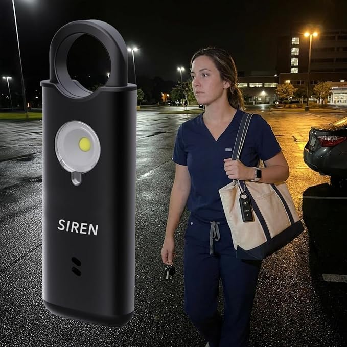 Personal Safety Alarm by Silent Beacon – 135dB Siren, Flashing Light, Pull & Vibration Activation, USB-C Rechargeable Keychain (Black)