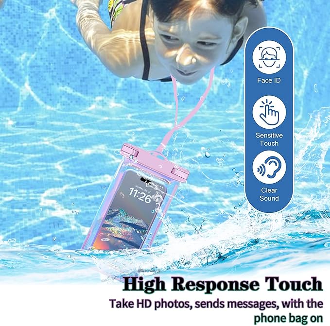 Famoby 4 Pack Iridescence Waterproof Phone Pouch, Cell Phone Waterproof Case Dry Bag,Protection Level: IP68,Beach Cruise for iPhone,Samsung,and More,Lanyard Included,(Fits Up to 8.3"),Iridescence