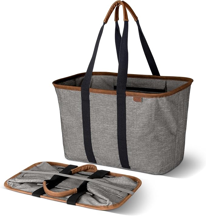 CleverMade Collapsible LUXE Tote, 30L Foldable Grocery Shopping Bag, Reusable