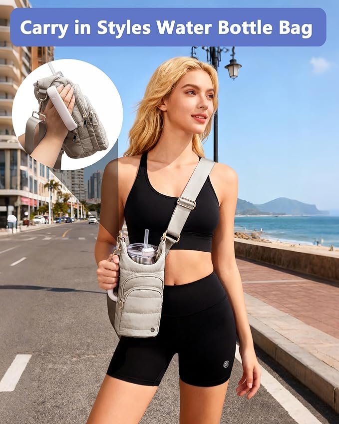 Water Bottle Holder with Strap for 30/32 oz, Crossbody Water Bottle Carrier Bag with RFID Blocking Phone Pocket