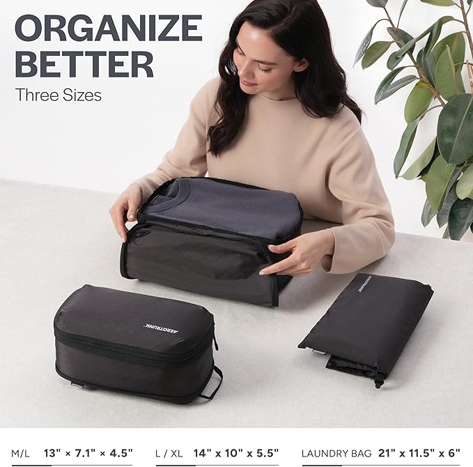 Aerotrunk Ultralight Compression Packing Cubes - Lightweight Travel Organizers for Suitcases and Luggage (3-Pack, Black)