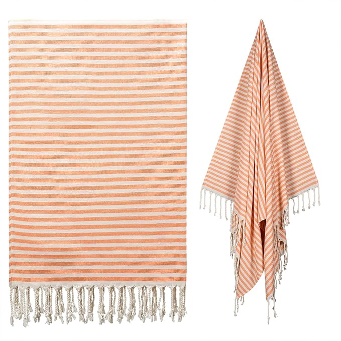 cabanana Turkish Beach Towel Oversized - 40"x70" Quick Dry Sand Free Thin Beach Towels for Adults,Extra Large Cotton Lightweigh Travel Towel for Beach Accessories (Orange)