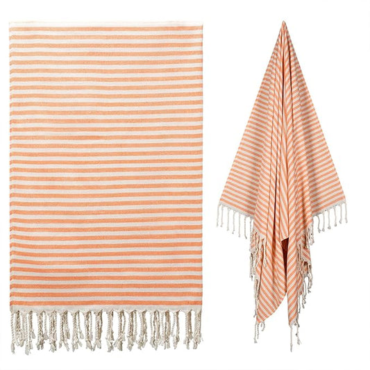 cabanana Turkish Beach Towel Oversized - 40"x70" Quick Dry Sand Free Thin Beach Towels for Adults,Extra Large Cotton Lightweigh Travel Towel for Beach Accessories (Orange)