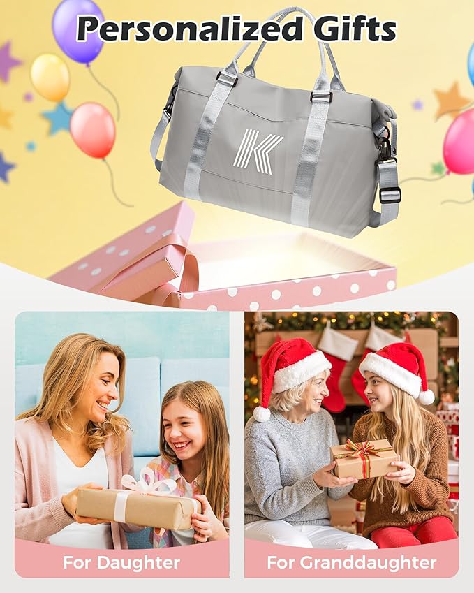 Purse for Teen Girls, Initial Travel Duffel Bag, Sports Bag, Personalized Weekender Bag with Shoulder Strap, Monogram Overnight Bag, Gift for Friend Sister Gifts for Girls (Letter Q)