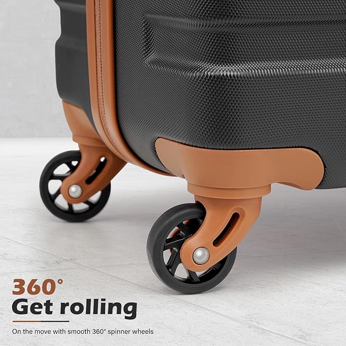 Coolife Luggage 3 Piece Set, Lightweight Durable Hardshell Suitcase set with 360° Spinner Wheels, TSA-approved Lock, Checked Family Travel Luggage sets, 16/20/24/28 Inch, Apricot Black