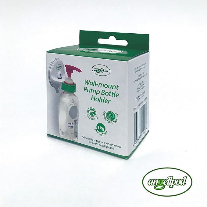 Original AngellPod® Repositionable Wall Mount Hand Sanitiser Pump Bottle Holder for Any Size Bottle. Hand sanitizer, soap, Shampoo, Cream Dispenser Holder. Suction-Cup + Self-Adhesive = NO Tools.
