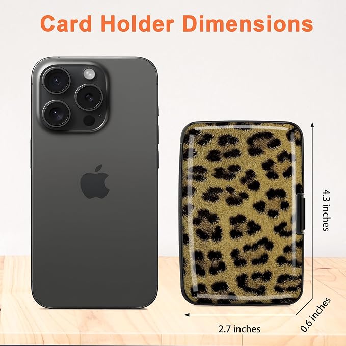 Mayski 2 Pack Credit Card Holder for Women, RFID Blocking, Leopard Aluminum Alloy Hard Case, Small Mini Business Metal Wallet for Men