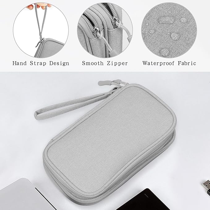 Skycase Electronic Organizer Travel Case - Waterproof Travel Cord Pouches for Organization, Cable Organizer, All-in-One Double Layers Storage Bag for Accessories, Charger, Cable, Grey - Large