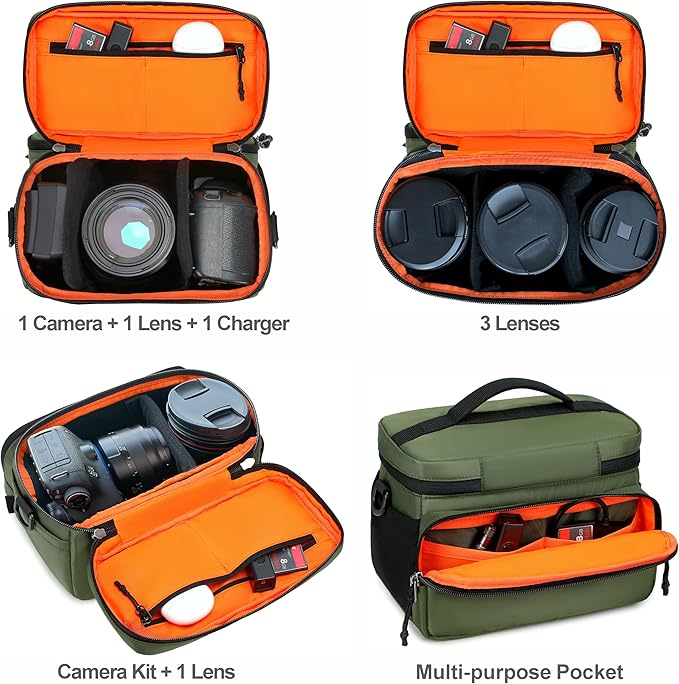 Padwa Lifestyle Green Small Portable Camera Bag - Compact Nylon Camera Photography Bag Weather Resistant with Lens Compartment,Casual Camera Bag for Small Digital,SLR,Mirrorless Cameras
