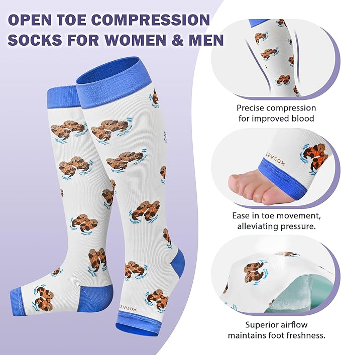LEVSOX Open Toe Compression Socks for Women & Men 20-30mmHg Toeless Sock Knee High Support Stockings for Circulation Nurses Pregnant Travel