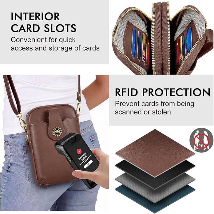 Peacocktion Small Crossbody Bags for Women, Leather RFID Cell Phone Purse, Trendy Travel Crossbody Purses with Zipper