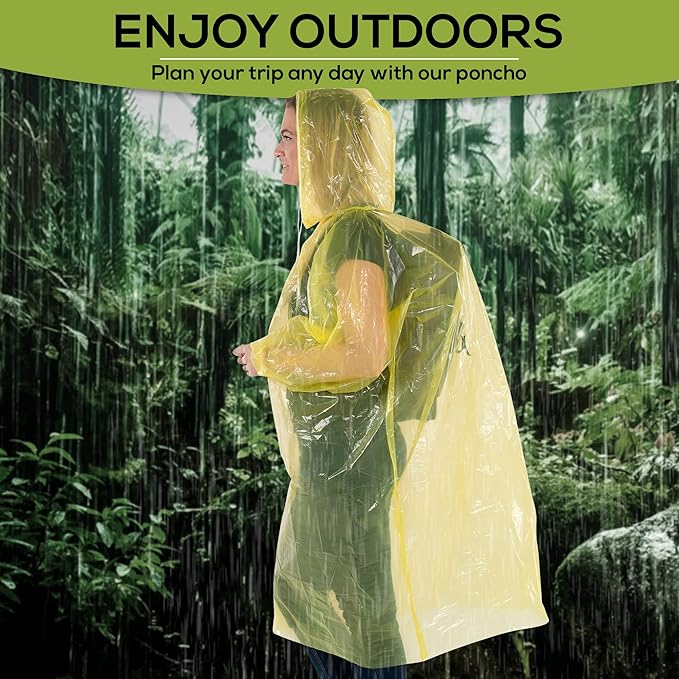 Wealers Rain Poncho Bulk Pack Disposable Ponchos Adults Emergency Raincoat Hood Strings Multi Colors