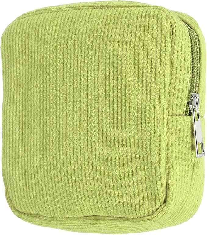 uxcell Period Bag for Teen Girls Women, Portable Corduroy Sanitary Towel Compact Cute Pouch with Zippers, Small Pouch Napkin Storage Pads Holder for Travel, Daily Use, Purse, Cyan