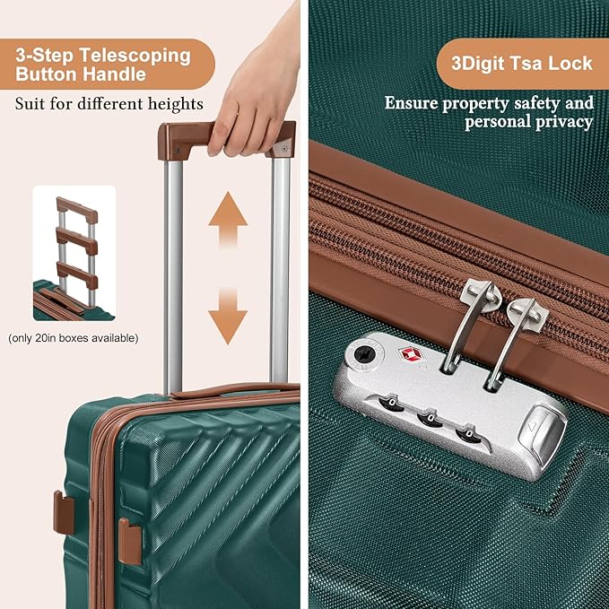 Rosamo 5 Piece Luggage Set Expandable Hardside, 20/24/28in Suitcases with Matching Travel Bags, 22x14x9 Airline Approved Carry On, TSA Lock, Spinner Wheels, ABS+PC
