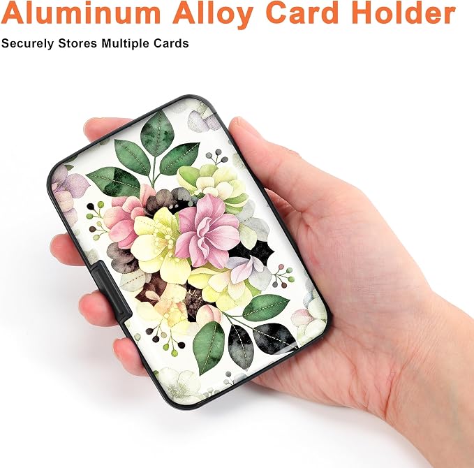 Mayski 2 Pack Credit Card Holder for Women, RFID Blocking, Artistic Flower Aluminum Alloy Hard Case, Small Mini Business Metal Wallet for Men