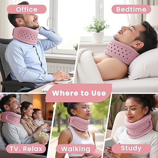 Neck Brace for Neck Pain and Support, Neck Support for Pain Breathable Cervicorrect Brace Adjustable Soft Silicone Foam, Cervical Collar for Sleeping, Relieving Spinal Pressure (Pink)