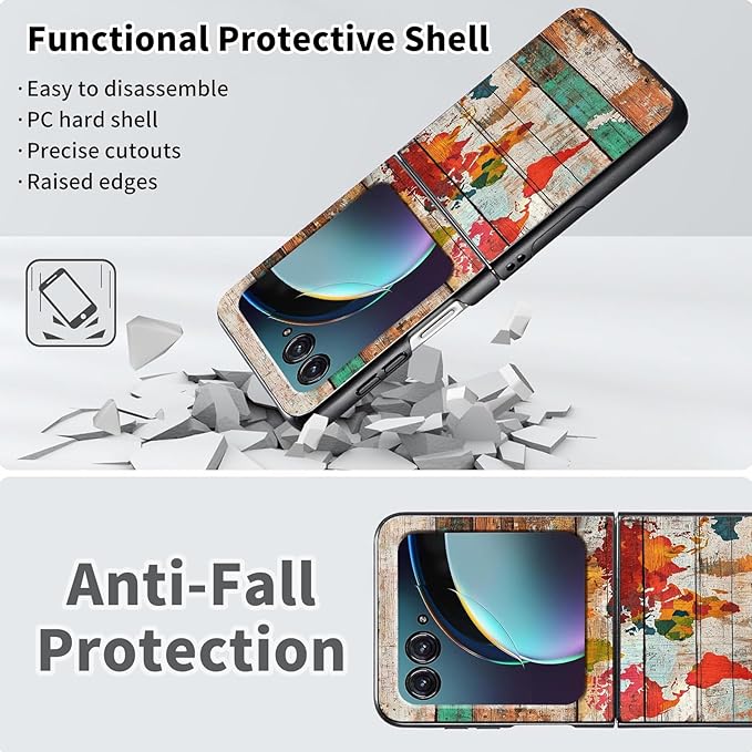 for Motorola Razr 2025 Case,for Moto Razr 60 Phone Case Cute Slim Hard PC Ultra-Thin Anti-Scratches Shockproof Protective Phone Cover,Wood World Map