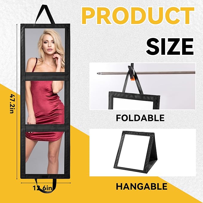 ROYALAY Foldable Full Length Mirror with Handle - 47 * 14in Portable Travel & Backstage Mirror (Black)