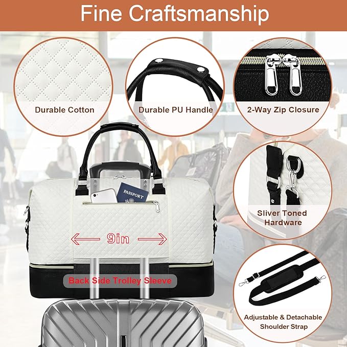 ITIEZY Weekender Overnight Bag for Women - Large Travel Duffel Bag with Shoe Compartment, Gym Duffel Bag Hospital Bag Carry On Tote Bags for Airplanes with Crossbody Bag Toiletry Bag 3Pcs Set