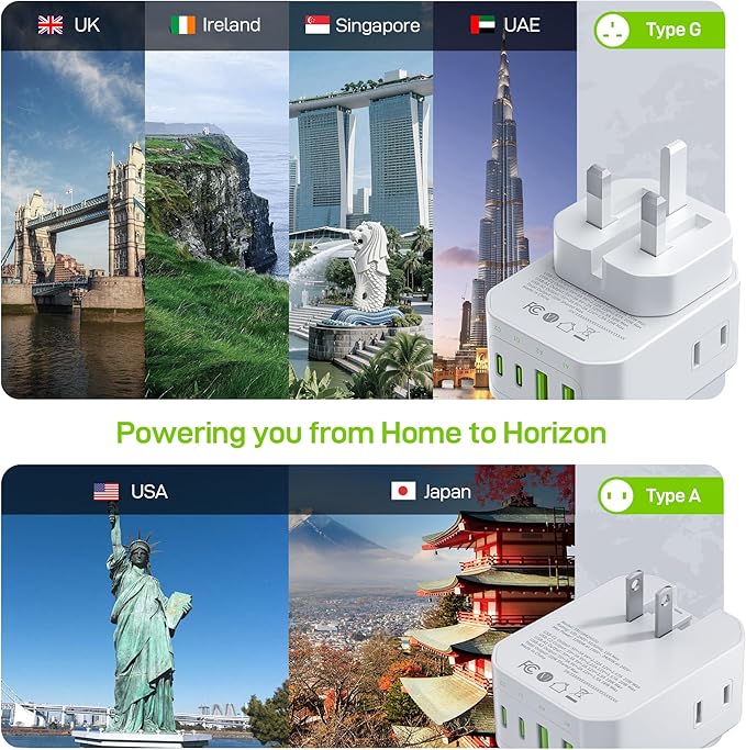 EPICKA Hybrid European Travel Plug Adapter, Foldable & Detachable Type C (EU) VisaPlug (Type G for UK)