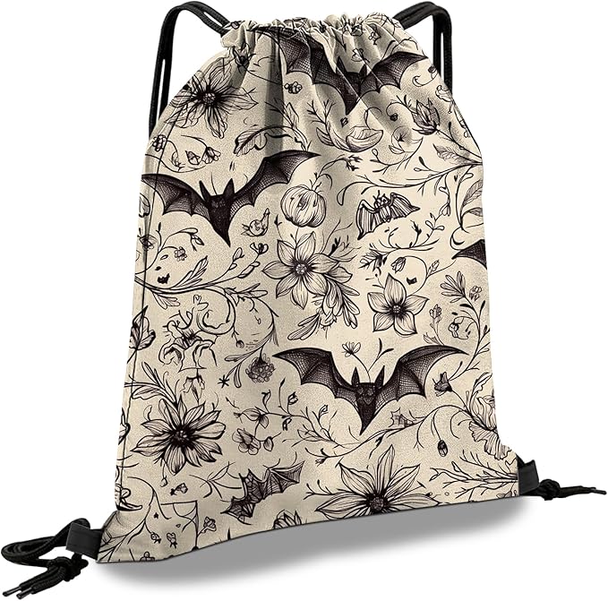 Drawstring Backpack Draw String Sports Bags for Gym Travel Beach Waterproof Cute Sackpack Men Women Aesthetic (13"×17")-Bat