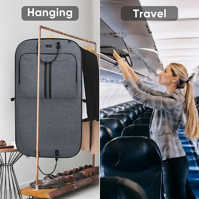 BALEINE Travel Garment Bag, Travel Suit Bag for Men, Water Resistant Carry on Garment Bag for Hanging Clothes, Garment Duffel Bag for Travel Business (Grey)