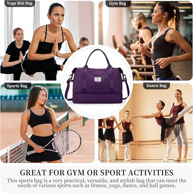 Travel Duffel Bag with Shoes Compartment, Overnight Weekender Bags for Women,Carry on Personal Item Bag