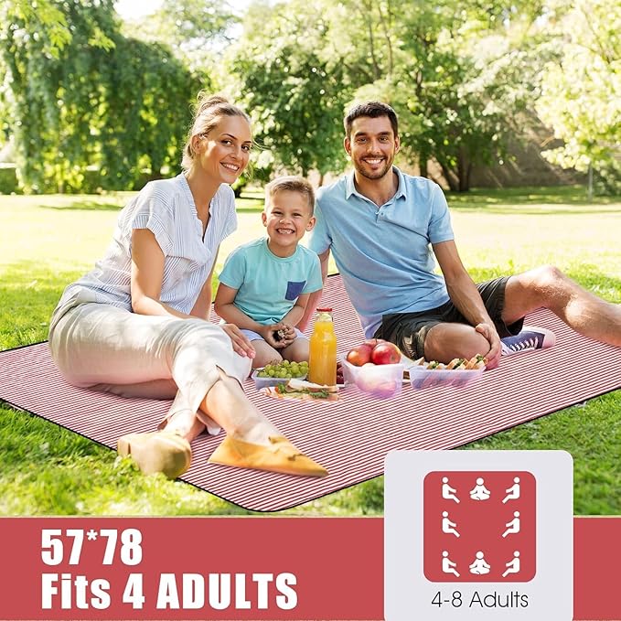 G GOOD GAIN Picnic Outdoor Blankets Waterproof Large - Beach Mat Sand Free Foldable with Carry Strap | Portable Camping Blanket | Park Blanket for Grass Park, Hiking, Travel, Concerts, Indoor (Red)