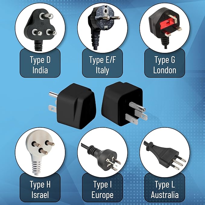 Bates- Universal Adapter, 6 Pack, Black Travel Adapter, UK to US Plug Adapter, Universal Plug Adapter Plug, Universal Travel Adapter, European to American Plug Adapter, Europe to US Plug Adapter