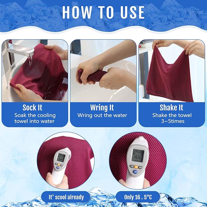 Hosuly 12 Pcs Cooling Towels for Face and Neck 12 x 40 Inch Workout Towels for Gym Fast Drying Hot Weather Sweat Rag Cold Cooling Cloth with 12 Bags Athletes Sport Yoga Golf(Rose Red)