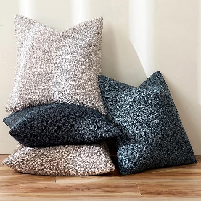 MIULEE Textured Boucle Throw Pillow Cover Navy Blue Accent Solid Lumbar Pillow Case Decorative Soft Pack of 1 Couch Cushion Chair Sofa Bedroom Livingroom Home Decor,12x20 Inch