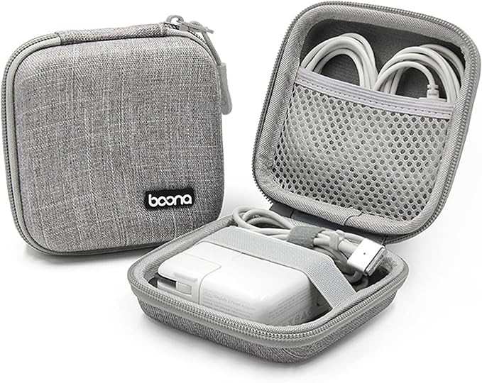 Charger Case for Macbook, Portable Tech Electronic Organizer Bag, Small Travel Storage Pouch for Laptop Accessories, MacBook Power Adapter, Charging Cords, USB Drives (Grey-Oxford, M)