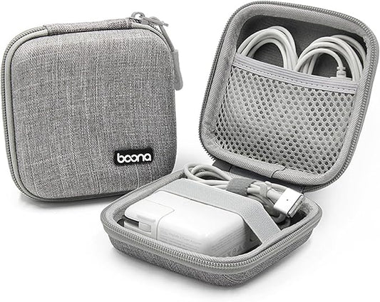 Charger Case for Macbook, Portable Tech Electronic Organizer Bag, Small Travel Storage Pouch for Laptop Accessories, MacBook Power Adapter, Charging Cords, USB Drives (Grey-Oxford, M)