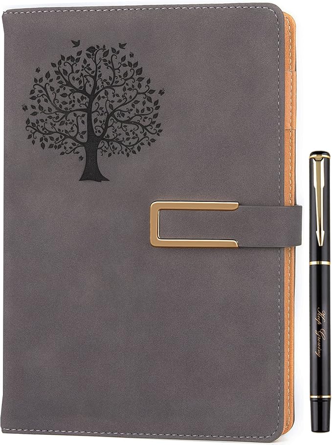 Fanery sue Tree of Life Refillable Writing Journal for Women&Men Faux Leather Hardcover Notebook A5 College Ruled 200 Lined Pages Lay-Flat Personal Diary with Pen&Magnetic Buckle(Tree of Life-Coffee)