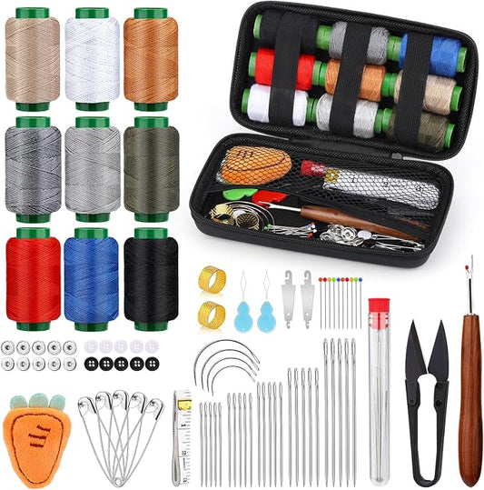 TLKKUE Sewing Kit, Travel Sewing Kit with Upholstery Threads, Hand Sewing Needles Curved Needle Seam Ripper, Needle and Thread Kit for Sewing Repair Clothing DIY (9 Colors Thread)