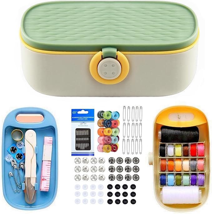 WANSHUNLMI Travel Portable Sewing Kit Organizer Basic with Sewing Supplies & Accessories for Adults,Beginner,Home,Emergency Including Scissors,Measure Tape,Needle Threader and More