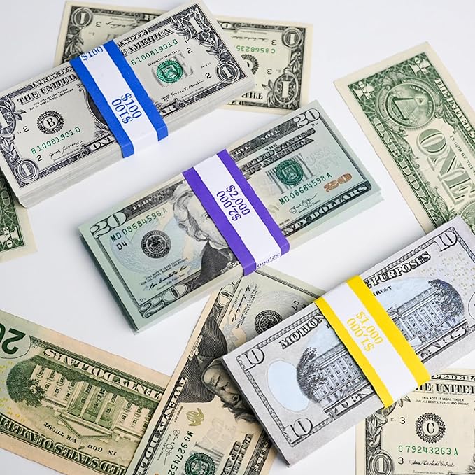 L LIKED 300 PCS Currency Straps Money Bands, Self Sealing Money Bill Wrappers ($100, $1000, $2000)