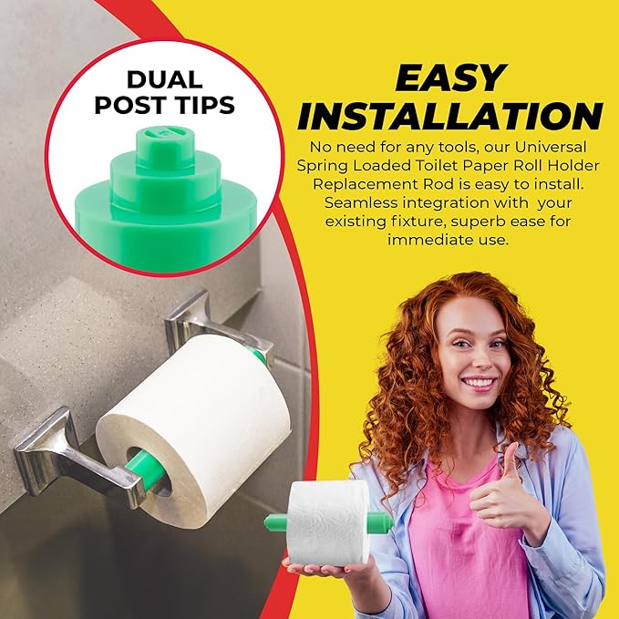 Qualihome Green Universal Plastic Spring Loaded Toilet Paper Roll Holder Replacement Rod, Green Toilet Paper Roll Replacement Rod